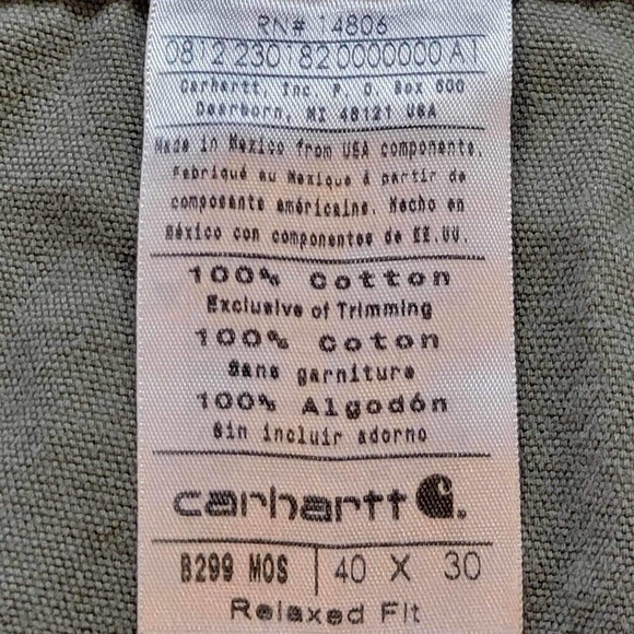 Carhartt Pants Green Heavy Canvas Size 40X30 Relaxed Work Straight Leg Cotton - Picture 7 of 9